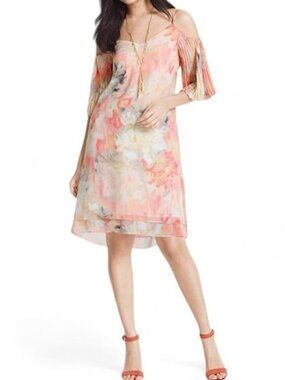 White House Black Market Cold Shoulder Watercolor Floral Print Dress size 4